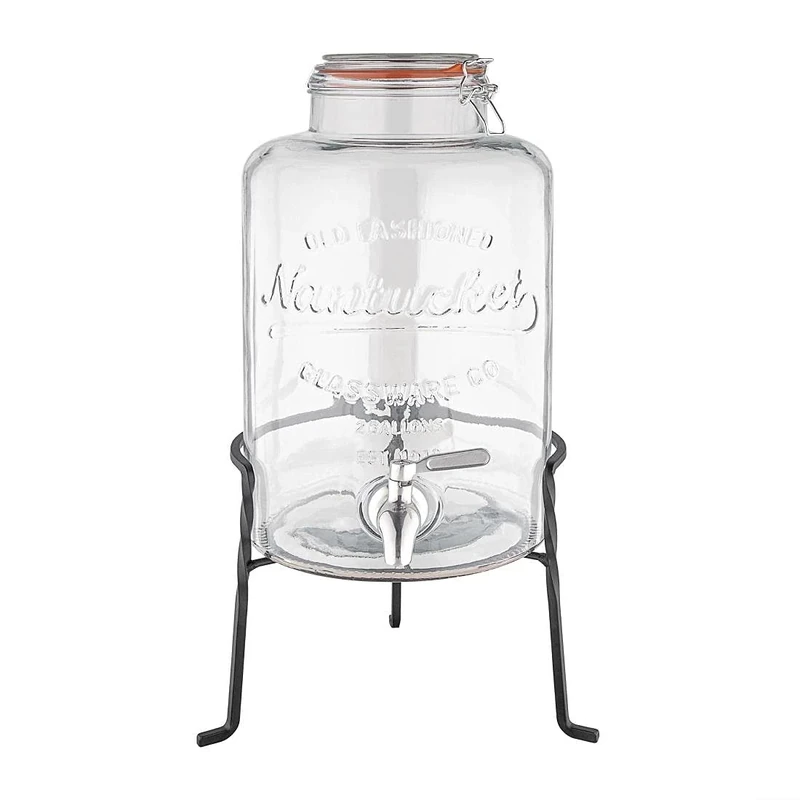 Olympia Nantucket Style Drink Dispenser with Wire Stand - Lockable Lids, Retro Durable Stainless Steel Tap Glass Dispenser - 155(H) x200(B) x150(T) mm
