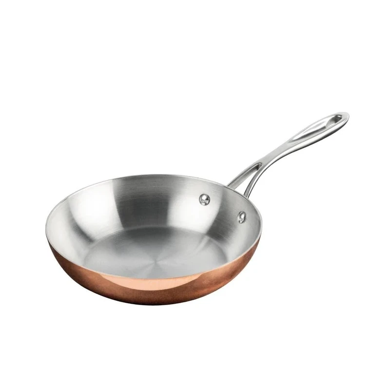 Vogue Tri Wall Copper Frying Pan 20 cm, Copper, Mirror Finish, All Hob Compatible, Induction Compatible CM678