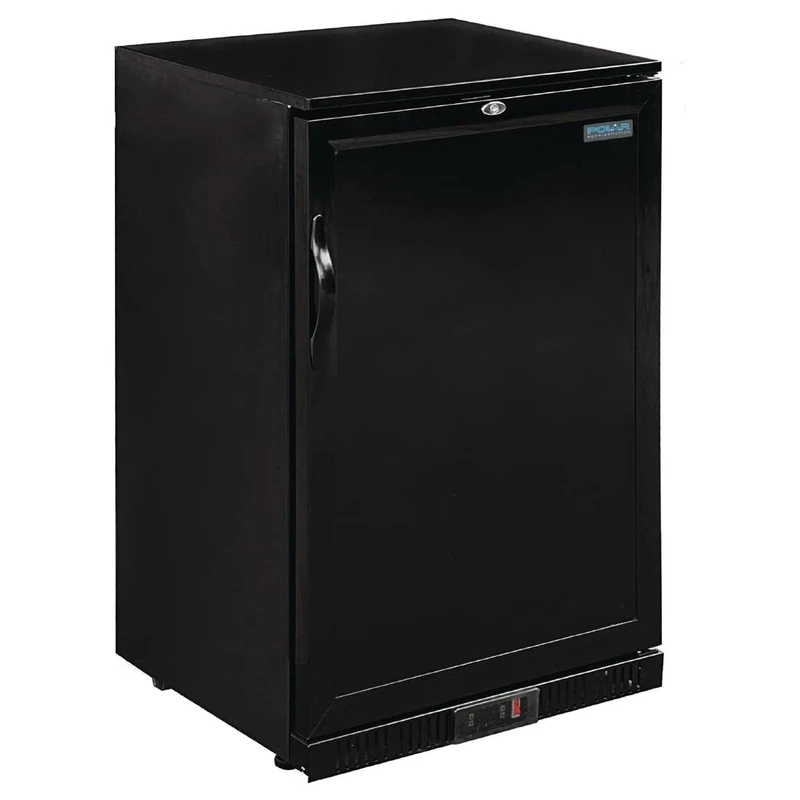 Polar Refrigeration G-Series 180W Solid Lockable Door Back Bar Cooler Fridge 138 Litre, Black, 2°C to 8°C, 900(H)x600(W)x520(D)mm, 2 Shelves, Capacity 108x 330ml Bottles, Energy Rating A | GL015