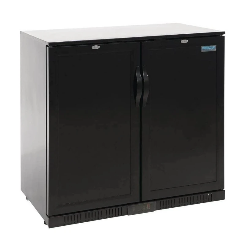Polar Refrigeration G-Series 230W Back Bar Cooler Fridge with Solid Lockable Doors 208 Litre, Black, 2°C to 8°C, 900(H)x900(W)x520(D)mm, 4 Shelves, Capacity 180x 330ml Bottles, Energy Rating A | GL016