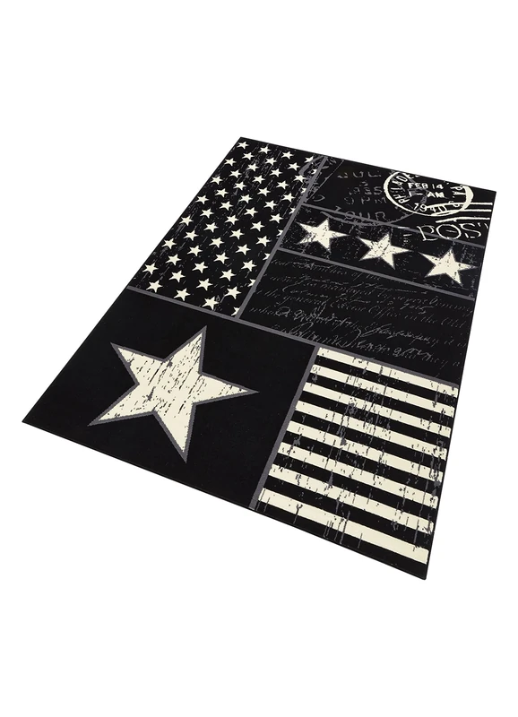 HANSE Home Design Velour Patchwork Stars Black Rug 140 x 200 cm Polypropylene 140 x 200 x 0.9 cm