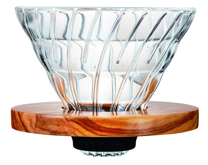Hario 1-4-Cup Olive Wood V60 Dripper, Glass, Transparent, 02 Size