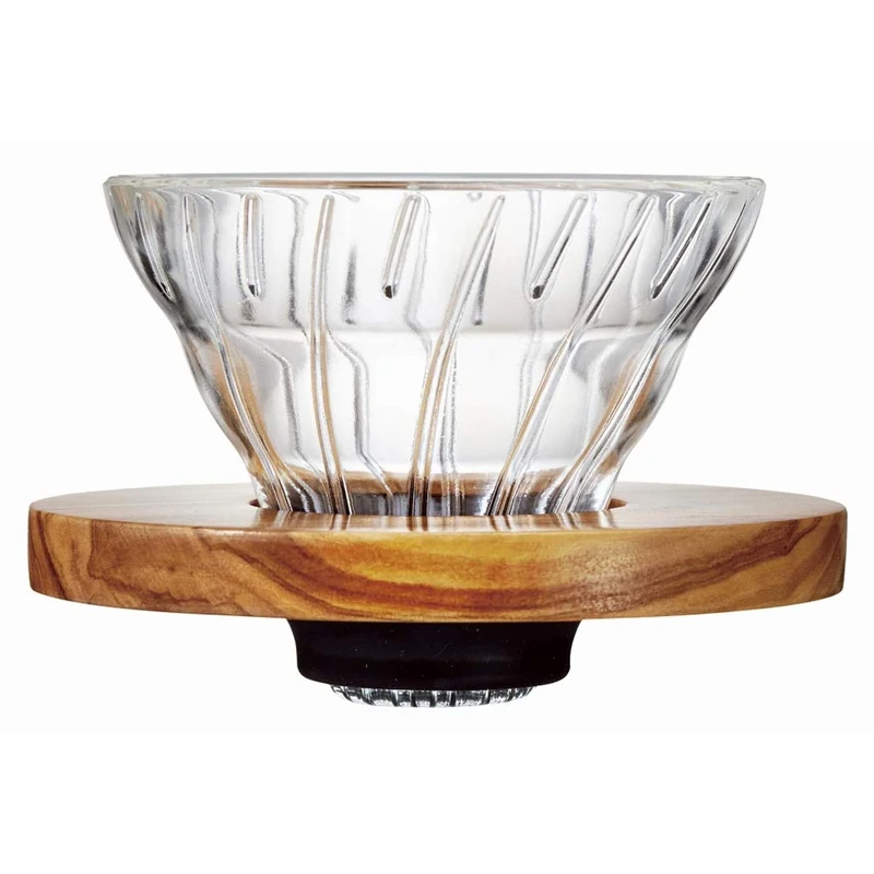 Hario V60 Olive Wood Coffee Dripper, Glass, Transparent, 126 x 124 x 107 cm