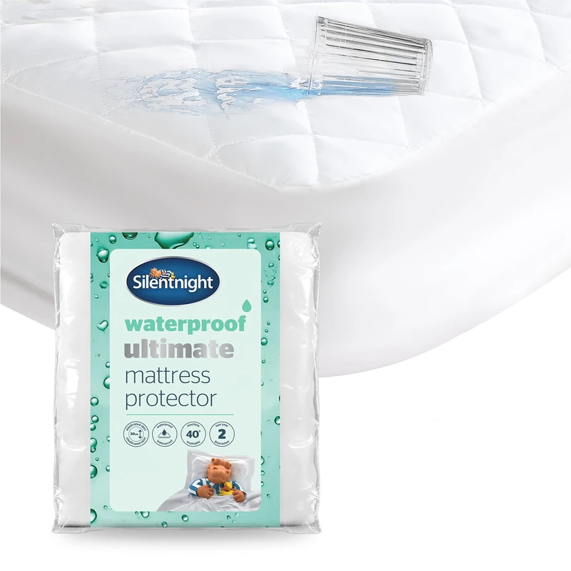 Silentnight Supersoft Waterproof Mattress Protector – Luxury Quilted Quiet Bed Mattress Pad Cover with Extra Deep Fitted Skirt and Waterproof Protection – King Size, White