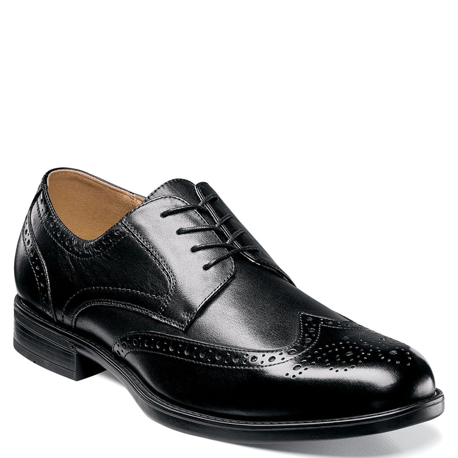 Florsheim Men's Midtown Wingtip Oxford,Black Smooth Leather,US 9.5 3E