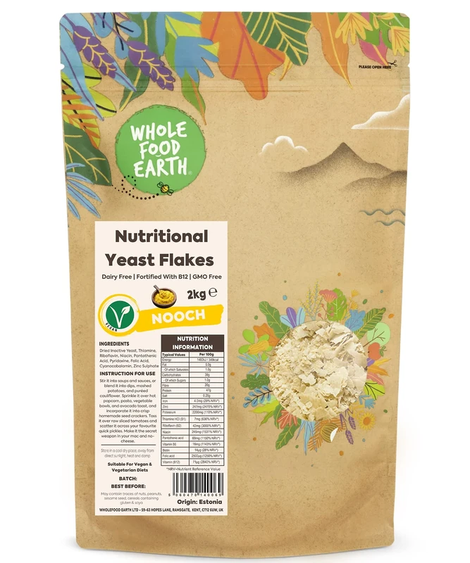 Wholefood Earth - Nutritional Yeast Flakes, 2 kg - with B12, Dairy Free, GMO Free, Vegan