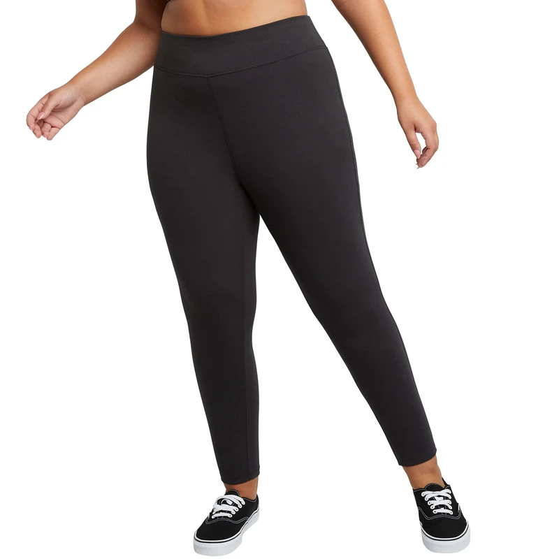 Hanes Women's Just Size Stretch Jersey, Plus Leggings, 25.5" Pants, Black, 2X