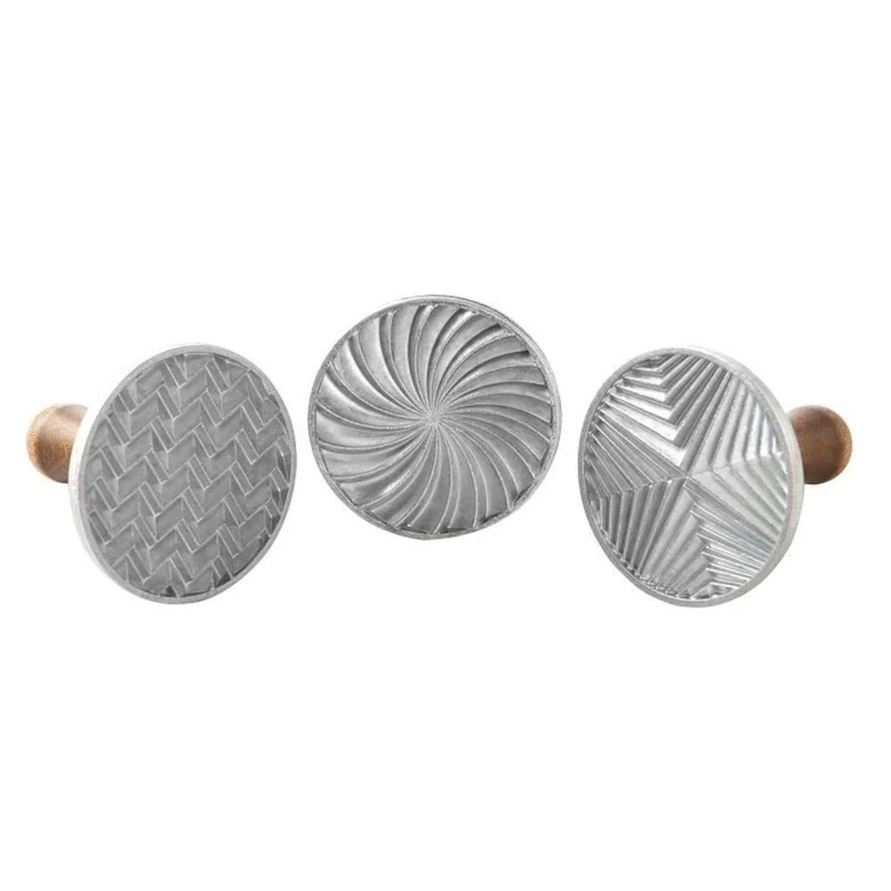 Nordic Ware 01245 Geo Cookie Stamps (Set of 3), Sturdy Cast Aluminium with Removable Hardwood Handles, Silver