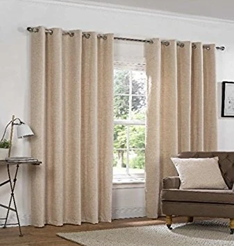 Rapport Home Yale Heavyweight Chenille Eyelet/Ring Top Lined Pair of Curtains, Polyester, Natural Beige, 90 x 90-Inch
