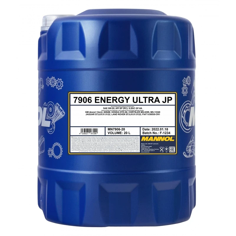 Mannol 20 Litres Energy Ultra JP 5W-20 Engine Oil 7906 API SN Bi-Synthetic PAO And Ester Technology