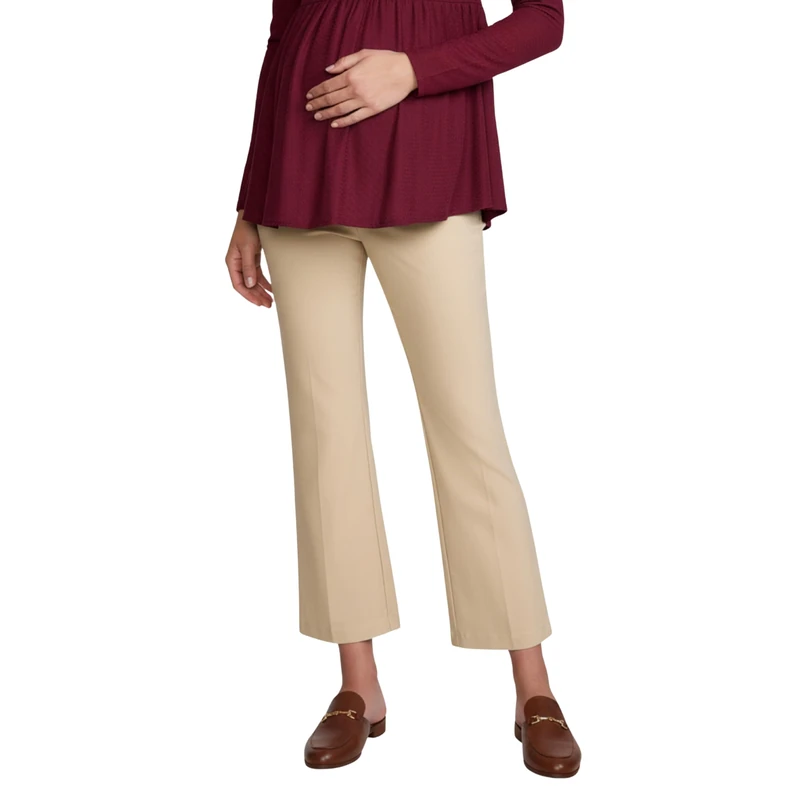 Motherhood Maternity Women's Super Stretch Secret Fit Over The Belly Ankle Skinny Pregnancy Dress Pants for Work, Khaki, Large