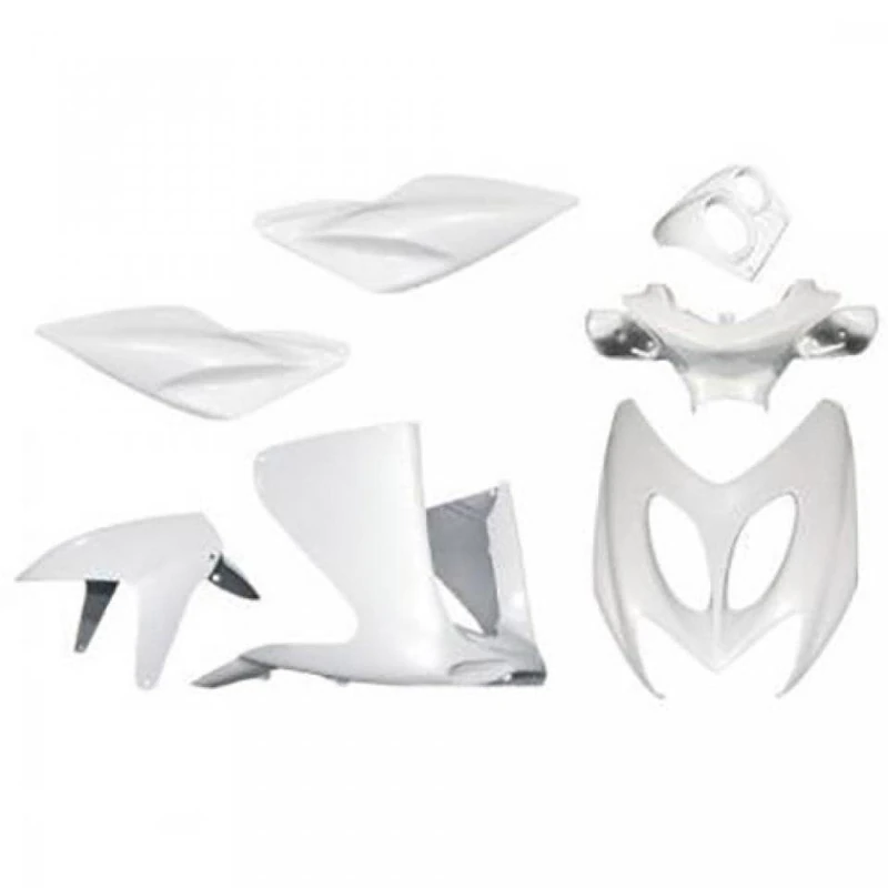one by camamoto complete kit plastic fairing compatible with (cod 77366789 complete kit 7 pieces pearl white colour compatible with mbk nitro - yamaha aerox year 1997 to 2012)
