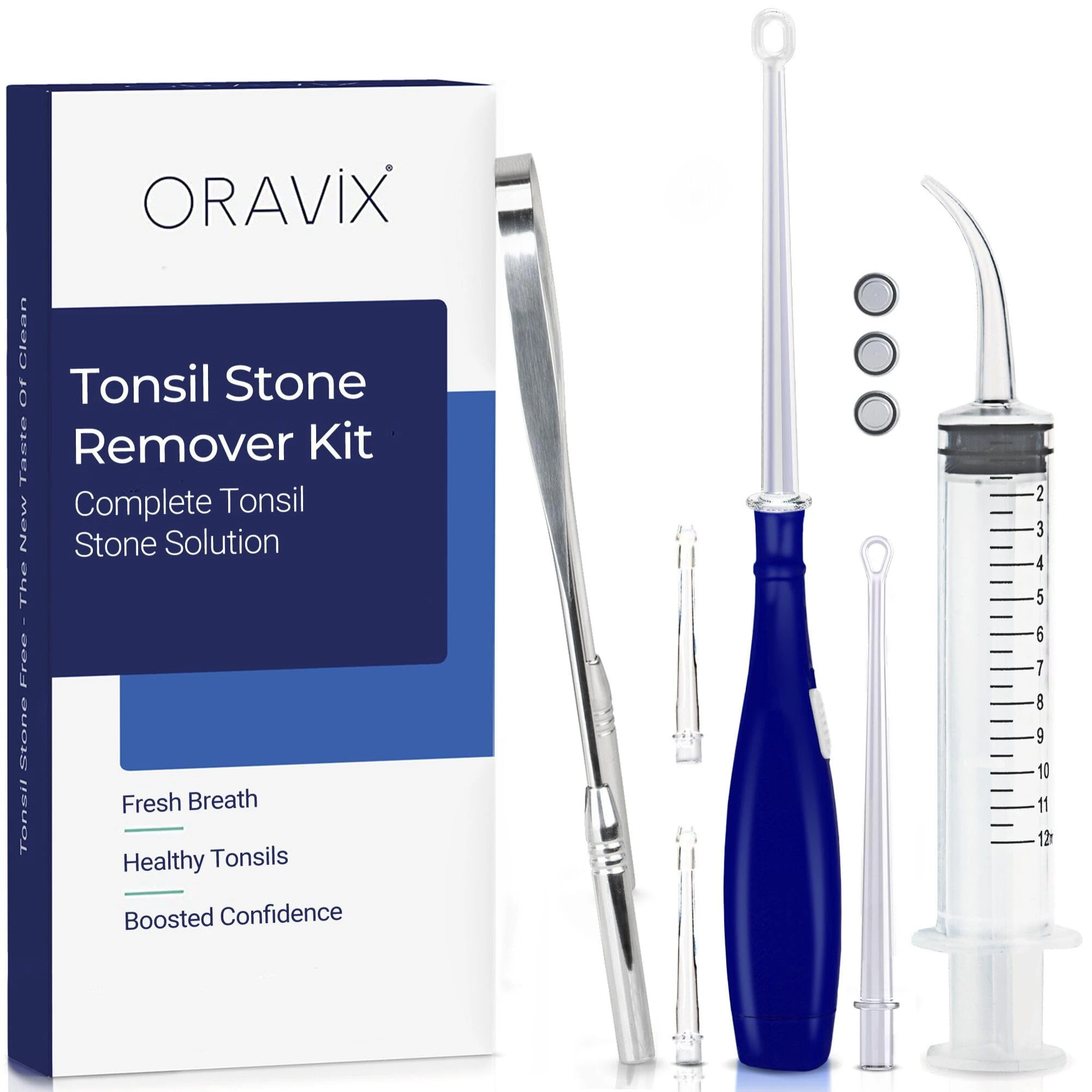 ORAVIX Tonsil Stone Remover Kit with 3 Spouts, Syringe and Tongue Scraper