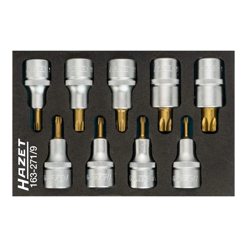 HAZET 163-271/9 Tamper-Resistant Torx Profile Screwdriver Socket Set - CVD-Tin Coated
