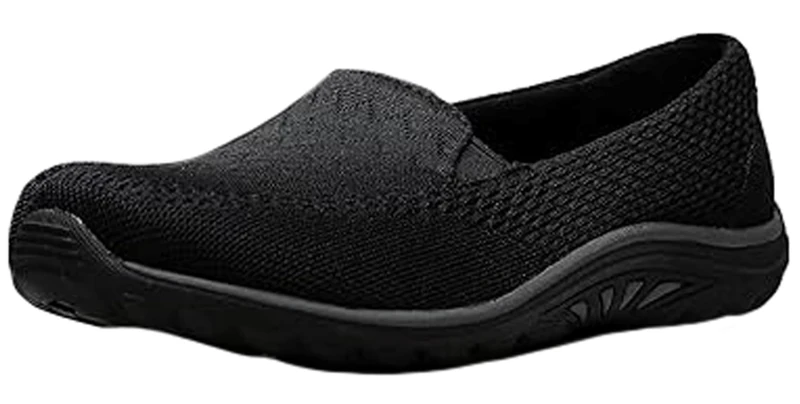 Skechers Women's Reggae Fest-Willows Flat, Black Mesh, 8 UK
