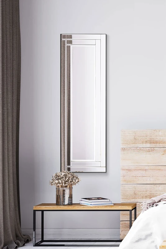 MirrorOutlet Large Modern Venetian Glass Double Framed Wall Mirror 1Ft4 X 3Ft11 (40cm X 120cm), 61x51 Frameless YC072