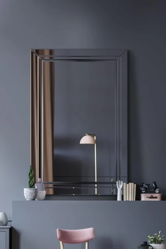 MirrorOutlet YC067 Large Modern Venetian Glass Double Edged Wall Mirror, Silver, 80 x 120 cm