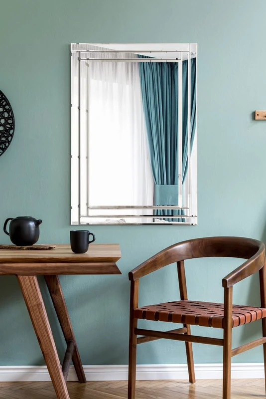 MirrorOutlet Large Modern Venetian All Glass Double Framed Wall Mirror 2Ft3 X 3Ft3 (70cm X 100cm), Silver