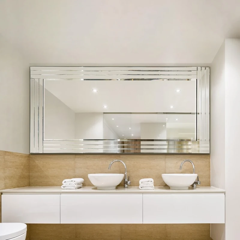MirrorOutlet Large Bevelled Modern Bathroom Wall Mirror 5Ft8 X 2Ft9 174cm X 85cm