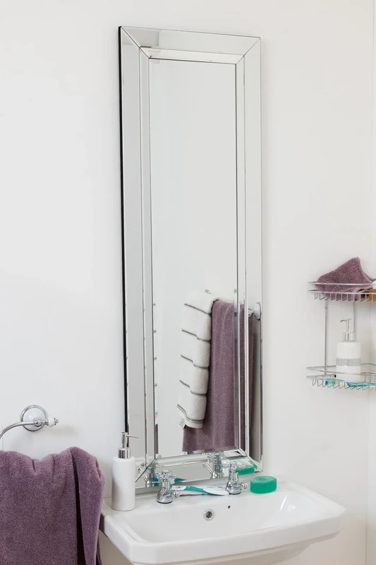 Large Modern Venetian Glass Double Edged Wall Mirror 1Ft4 X 3Ft11 (40cm X 120cm)