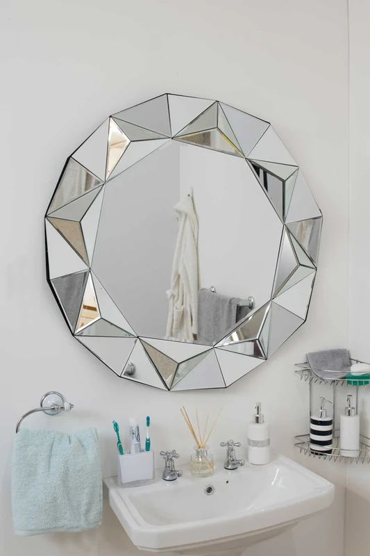 MirrorOutlet Welwyn Modern Silver Round Venetian Wall Mounted Mirror with Octagonal Central Section 3Ft, (90cm)