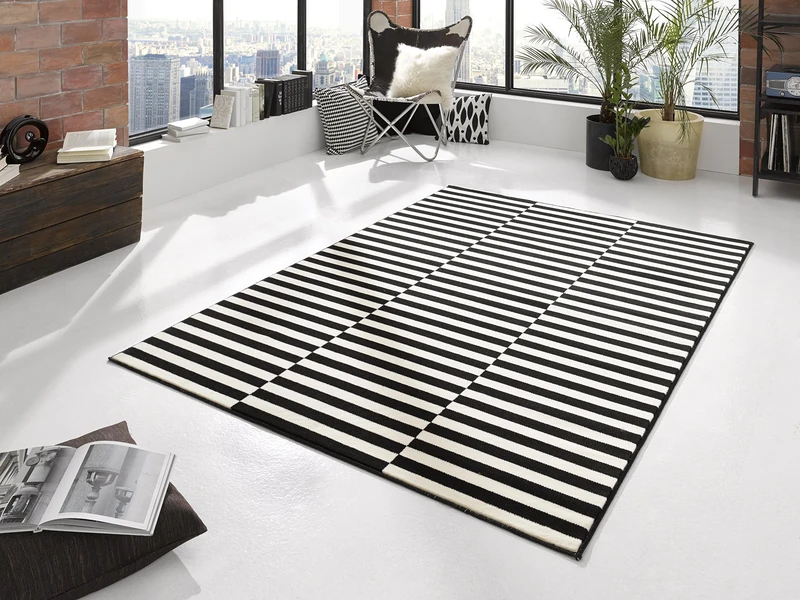 Hanse Home Rug Panel - Living Room Rug Short Pile Striped Design Graphic Pattern Modern Look for Dining Room, Living Room, Children's Room, Hallway, Bedroom, Kitchen - Black Cream, 160 x 230 cm