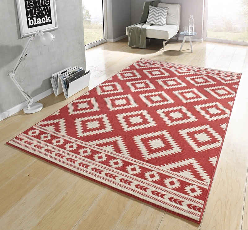 HANSE Home Ethno Living Room Rug Short Pile Diamond Design Modern Look for Dining Room, Living Room, Children's Room, Hallway, Bedroom, Kitchen - Coral Cream, 80 x 300 cm