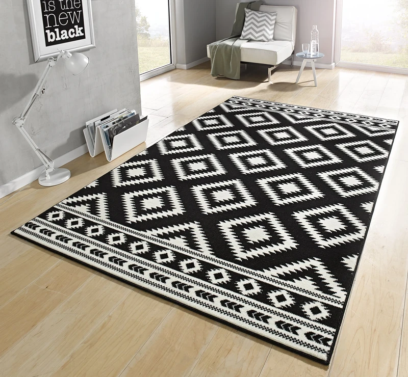 Hanse Home Ethnic Living Room Rug Short Pile Diamond Design Diamond Pattern Modern Look for Dining Room, Living Room, Children's Room, Hallway, Bedroom, Kitchen - Black Cream, 160 x 230 cm