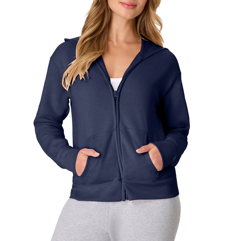 Hanes womensO4637Women's Fleece Full Zip Hood Long Sleeve Hoody - Blue - Small