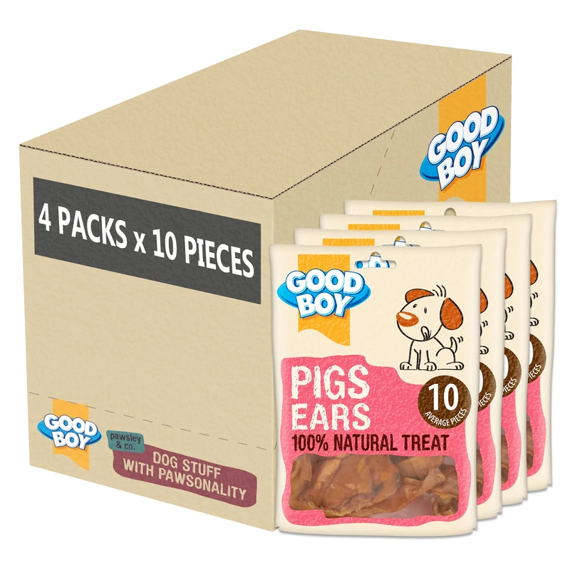 Good Boy - Pigs Ear Pieces - Dog Chew Treats - Absolutely No Artificial Nasties - 10 Pieces - 100 Percent Natural Dog Treats - Case of 4
