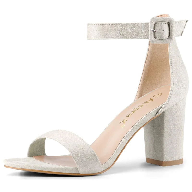 Allegra K Woman Chunky High Heel Ankle Buckle Strap Sandals Gray 6.5 UK/Label Size 8.5 US - Image 1