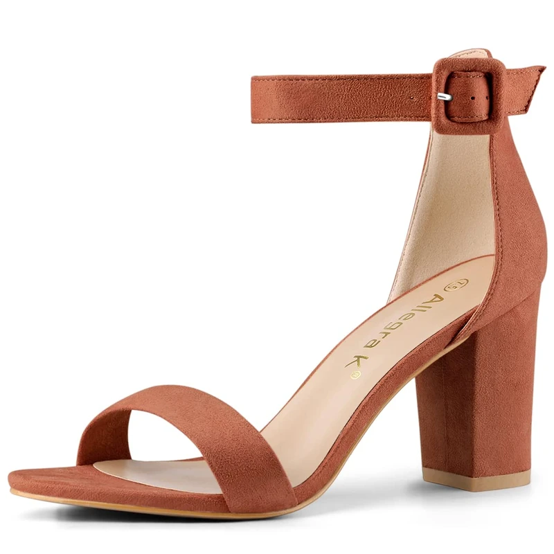 Allegra K Woman Open Toe Chunky High Heel Ankle Buckle Strap Sandals Brown 5 UK/Label Size 7 US