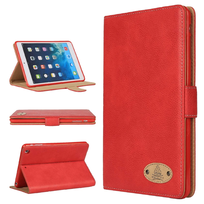 Apple iPad All Models/Genuine Luxury Executive Leather Case Gorilla Tech Brand Smart Protective Designer Cover with Stand in Retail Packing (Red, iPad Pro 12.9")