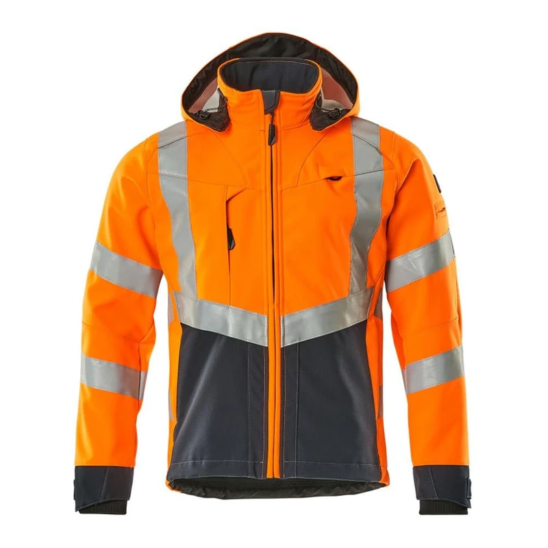 Mascot 15502-246-14010 Blackpool Safe Supreme Water Repellent Fleece on Inner Side Class 3 Softshell Jacket, Size L, Hi-Vis Orange/Dark Navy