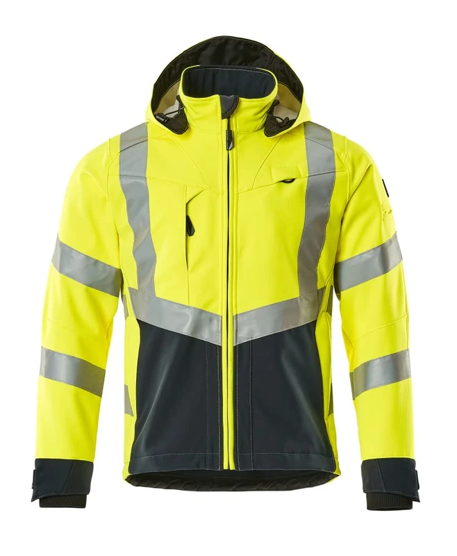Mascot 15502-246-17010 Blackpool Safe Supreme Water Repellent Fleece on Inner Side Class 3 Softshell Jacket, Size XL, Hi-Vis Yellow/Dark Navy