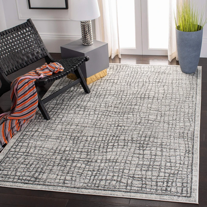 Safavieh Contemporary Rug for Living Room, Dining Room, Bedroom - Adirondack Collection, Short Pile, in Silver and Ivory, 91 X 152 cm - Image 1