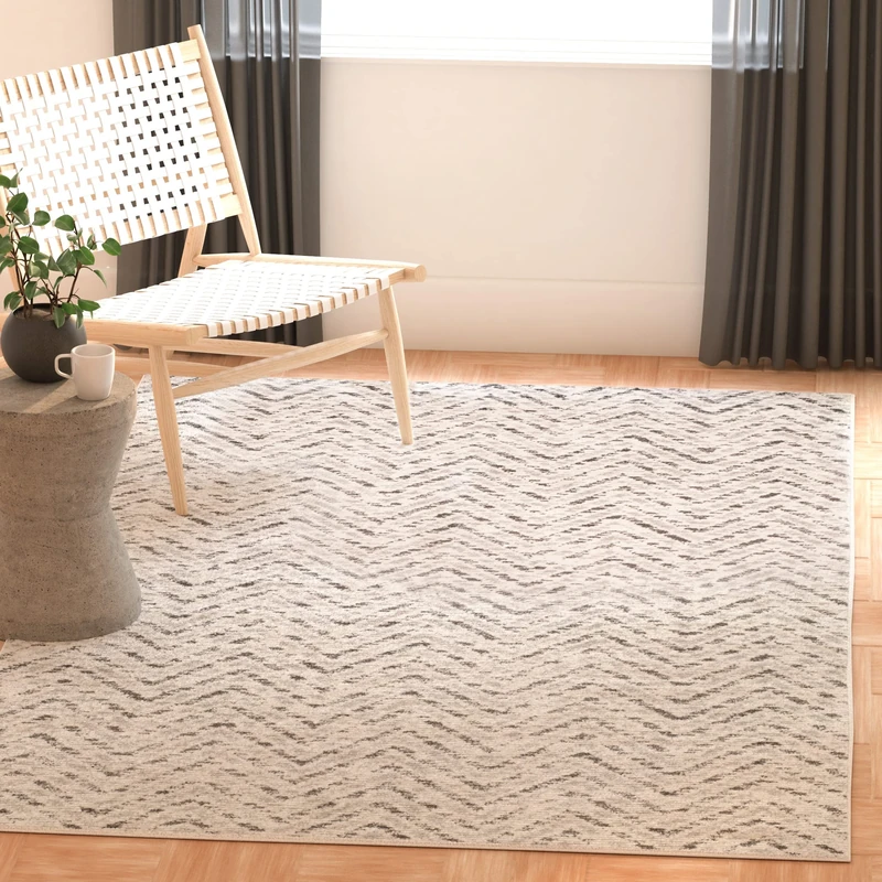 Safavieh Chevron Rug for Living Room, Dining Room, Bedroom - Adirondack Collection, Short Pile, in Ivory and Charcoal, 91 X 152 cm