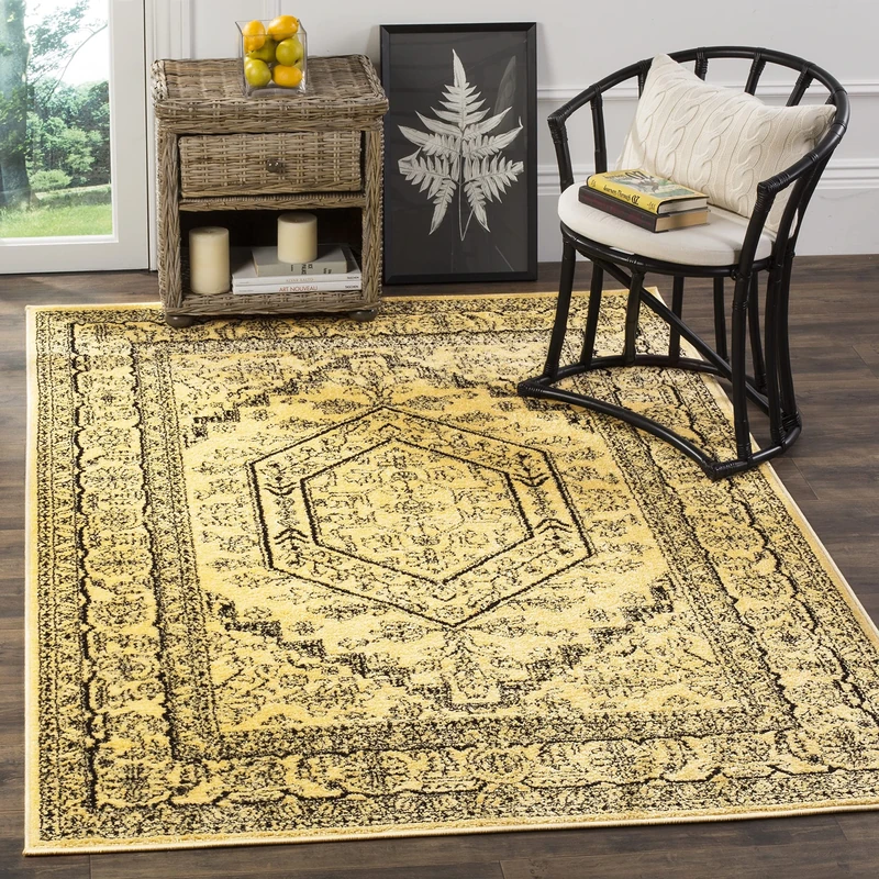 Safavieh Medallion Indoor Woven Rectangle Area Rug, Adirondack Collection, ADR108, in Gold/Black, 91 X 152 cm for Living Room, Bedroom or Any Indoor Space