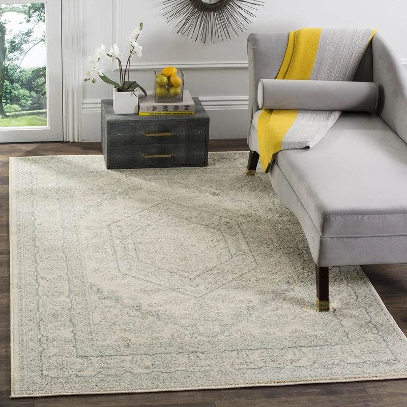 Safavieh Medallion Indoor Woven Rectangle Area Rug, Adirondack Collection, ADR108, in Ivory/Slate, 155 X 229 cm for Living Room, Bedroom or Any Indoor Space