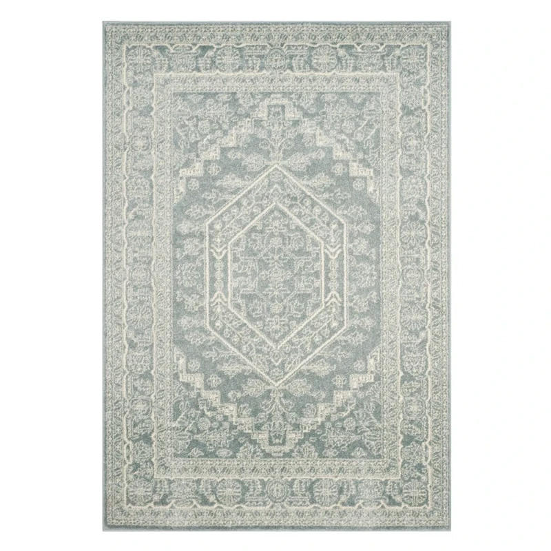 SAFAVIEH Medallion Rug for Living Room, Dining Room, Bedroom - Adirondack Collection, Short Pile, in Slate and Ivory, 91 X 152 cm