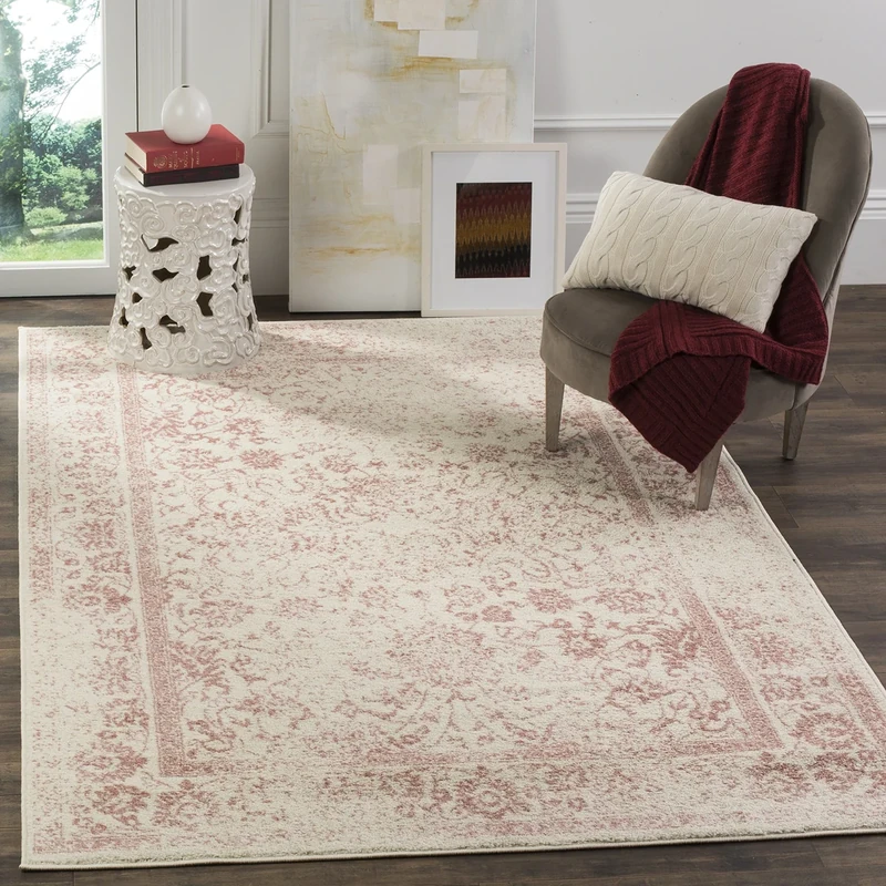 Safavieh Distressed Vintage Indoor Woven Rectangle Area Rug, Adirondack Collection, ADR109, in Ivory / Rose, 122 X 183 cm for Living Room, Bedroom or Any Indoor Space