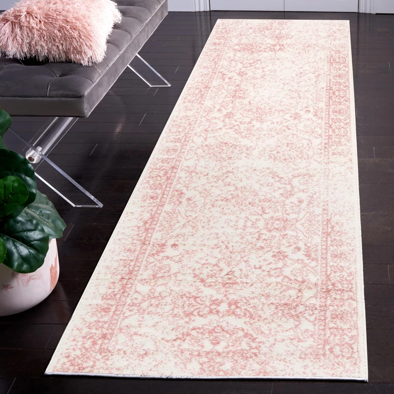 Safavieh Distressed Vintage Indoor Woven Runner Area Rug, Adirondack Collection, ADR109, in Ivory / Rose, 76 X 244 cm for Living Room, Bedroom or Any Indoor Space