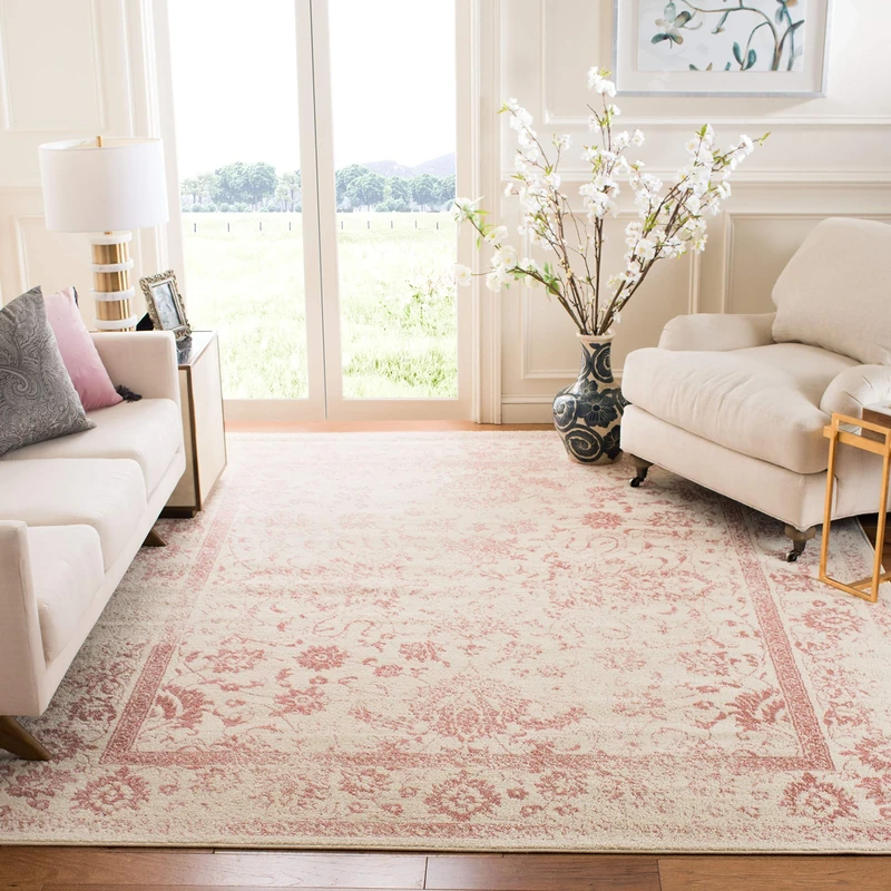 Safavieh Distressed Rug for Living Room, Dining Room, Bedroom - Adirondack Collection, Short Pile, in Ivory and Rose, 244 X 305 cm