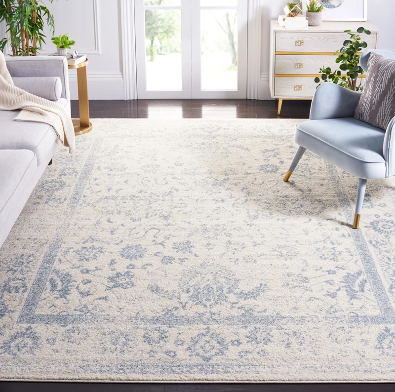 Safavieh Distressed Rug for Living Room, Dining Room, Bedroom - Adirondack Collection, Short Pile, in Ivory and Slate, 67 X 183 cm