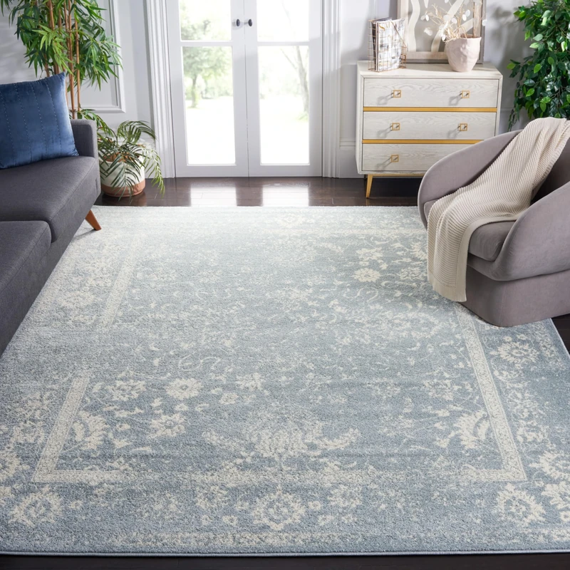 Safavieh Distressed Vintage Indoor Woven Rectangle Area Rug, Adirondack Collection, ADR109, in Slate/Ivory, 183 X 274 cm for Living Room, Bedroom or Any Indoor Space