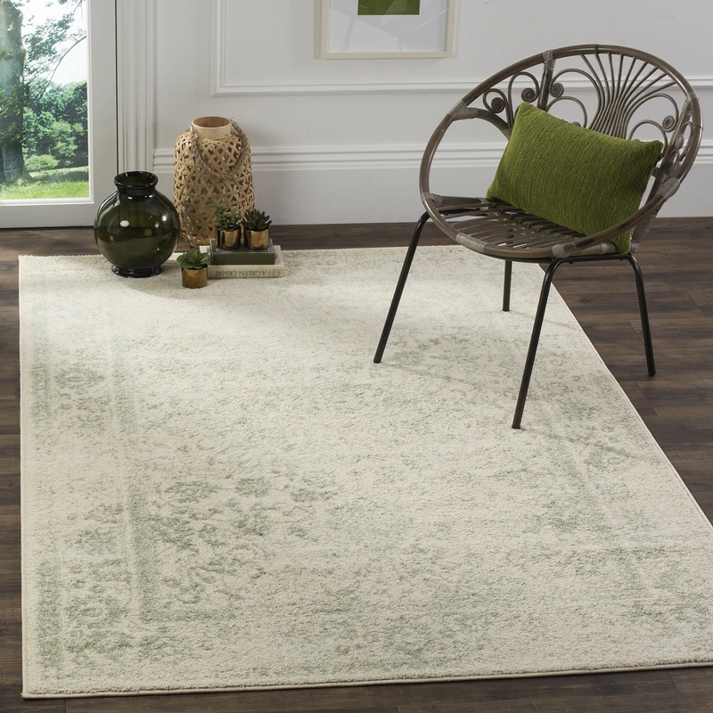 Safavieh Distressed Vintage Rug for Living Room, Dining Room, Bedroom - Adirondack Collection, Short Pile, in Ivory and Sage, 122 X 183 cm