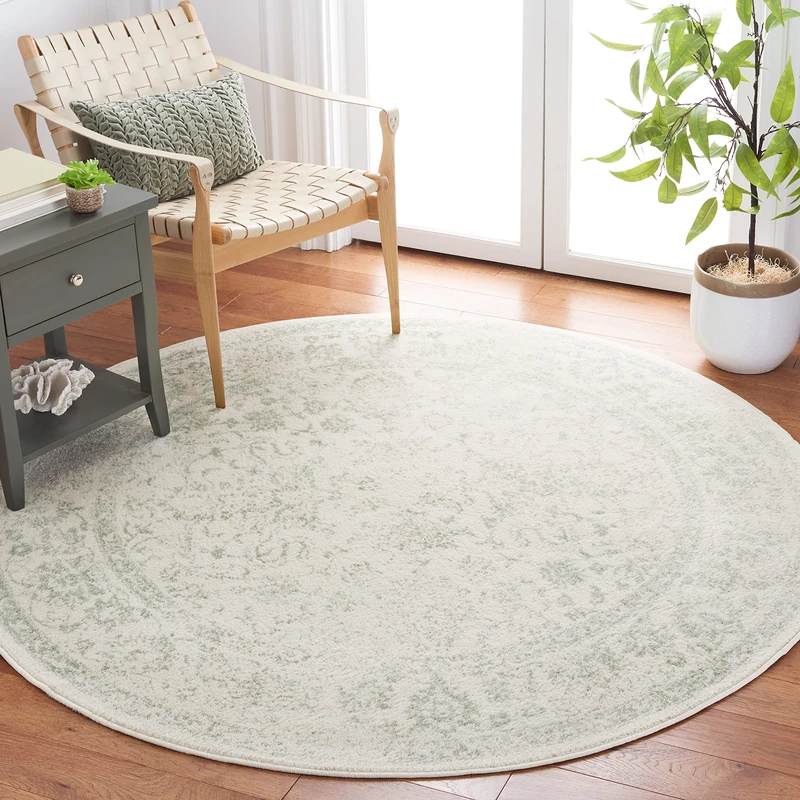 SAFAVIEH Distressed Rug for Living Room, Dining Room, Bedroom - Adirondack Collection, Short Pile, in Ivory and Sage, 70 X 122 cm