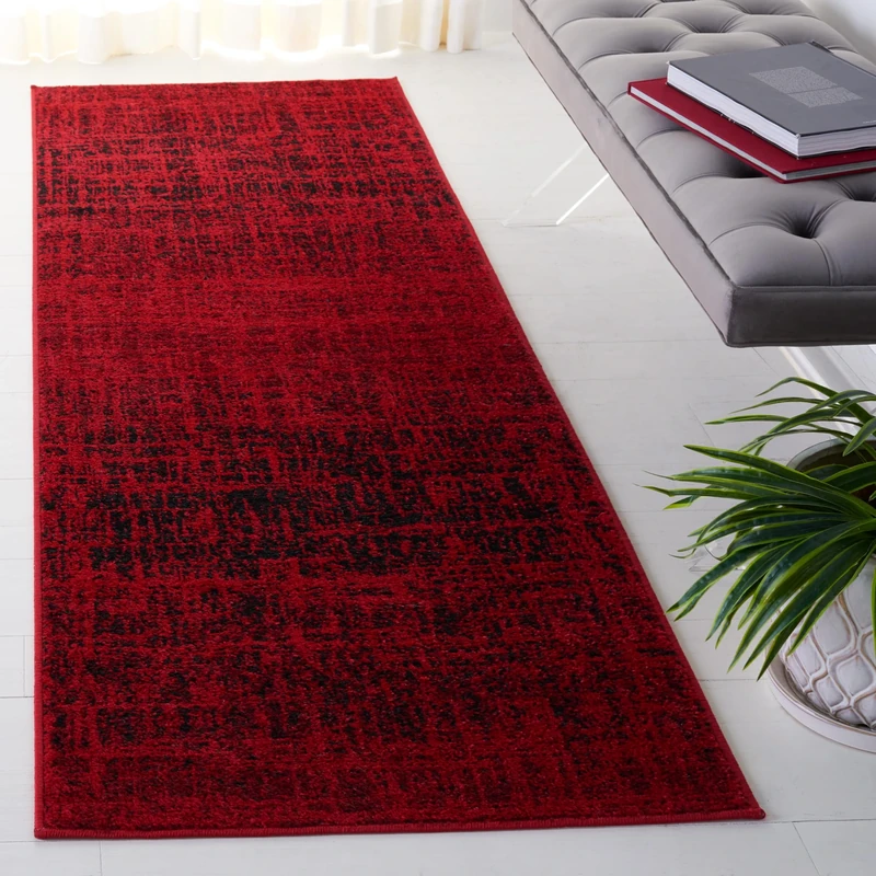 Safavieh Contemporary Rug for Living Room, Dining Room, Bedroom - Adirondack Collection, Short Pile, in Red and Black, 62 X 240 cm