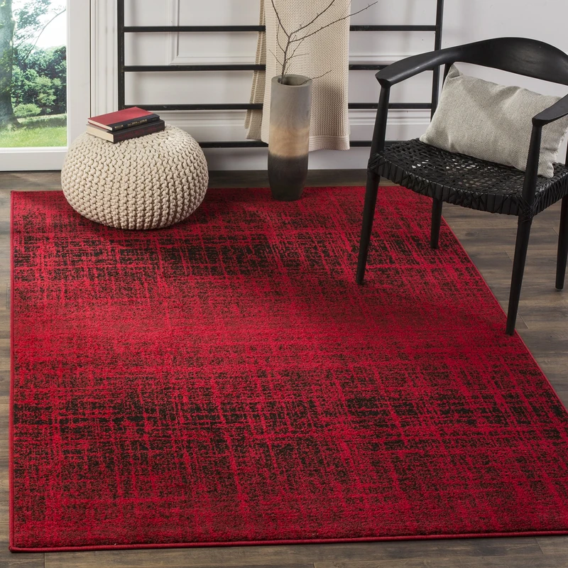 Safavieh Contemporary Rug for Living Room, Dining Room, Bedroom - Adirondack Collection, Short Pile, in Red and Black, 155 X 229 cm