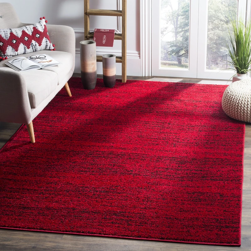 Safavieh Contemporary Rug for Living Room, Dining Room, Bedroom - Adirondack Collection, Short Pile, in Red and Black, 155 X 229 cm